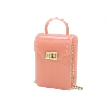 Imagem de Bolsas de mão estilo vertical práticas PVC bolsa tiracolo cor doce bolsa de ombro celular (rosa)