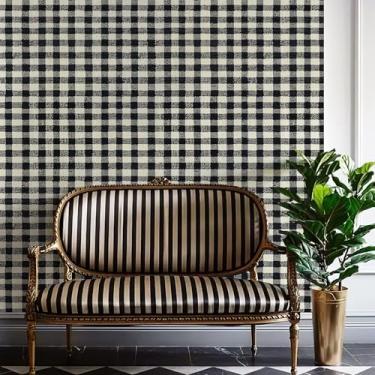 Imagem de JiffDiff Papel de parede moderno descasque e cole mosaico quadriculado papel de contato treliça à prova d'água autoadesivo adesivo em papel de parede (43,9 cm x 1,016 cm preto)