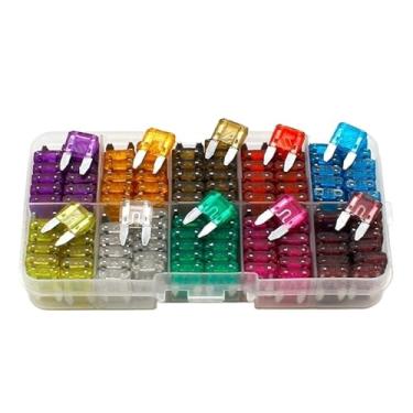 Imagem de Caixa de fusíveis de lâmina de carro 100 peças 3A 5A 7,5A 10A 15A 20A 25A 30A 35A 40A