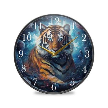 Imagem de ALAZA Relógio de parede tigre na galáxia sem tique-taque silencioso operado por bateria relógio decorativo redondo para casa, sala de estar, cozinha, escritório, dormitório, decoração