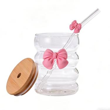 Imagem de 1 copo de borboleta transparente com tampa e canudo, copo de suco de café com laço fofo para meninas, adequado para decoração de casa, água potável em casa, chá da tarde, café, presente