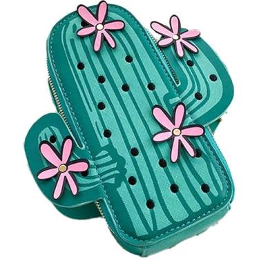 Imagem de CXQDSJM Bolsa feminina de couro PU em formato de cacto mini bolsa transversal fofa bolsa de ombro com corrente, rosa