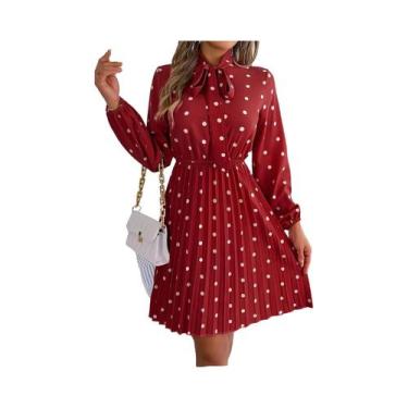 Imagem de Vestido Mini Elegante Com Mangas Longas E Estampa De Poá, Com Laço, Pr