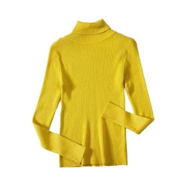 Imagem de Suéter Feminino De Gola Alta Preto, Moda De Inverno, Tricô Elástico, T