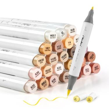 Imagem de Marcadores Artísticos Alcool Tons de Pele Dual Tips Brush & Chisel para Desenho, Ilustração, Retrato e Manga - Kit Canetas Permanentes Blending Fácil e Cores Vibrantes