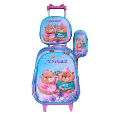 Imagem de Kit Mochila Capivara Feminina com Rodinhas + Lancheira Térmica + Estoj