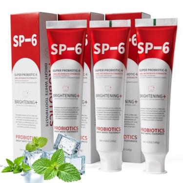 Imagem de Pasta de dente probiótica SP-6, creme dental probiótico SP-6, fórmula aprimorada com 6 probióticos para clareamento/clareamento dos dentes, seguro para esmalte, sem flúor, sabor menta fresca, 140 ml