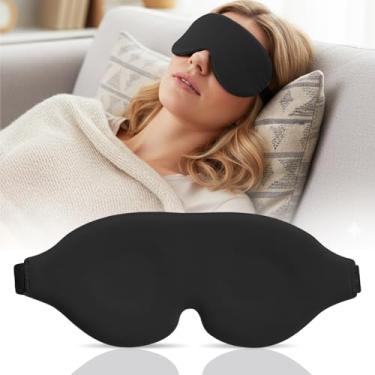 Imagem de Máscara de dormir com contorno para os olhos com alça ajustável para adultos viagem descanso noturno avião cochilo capa leve para os olhos (preto)