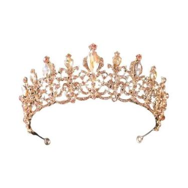 Imagem de Tiaras De Casamento Em Cristal Dourado, Coroas De Noiva Com Strass Par