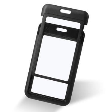 Imagem de Porta-crachá de identificação deslizante vertical - estojo de plástico rígido para cartões, bolsa protetora com janela dupla face para cartões de crédito de identificação escolar, cartões de crédito