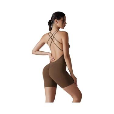 Imagem de Macacão Feminino Sexy Sem Costas Para Yoga, Fitness E Academia, Com Ef