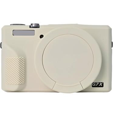 Imagem de Capa protetora para câmera compatível com Canon G7X III Mark III G7X3, bolsa de silicone de ajuste personalizado, armazenamento compacto e leve (branco)