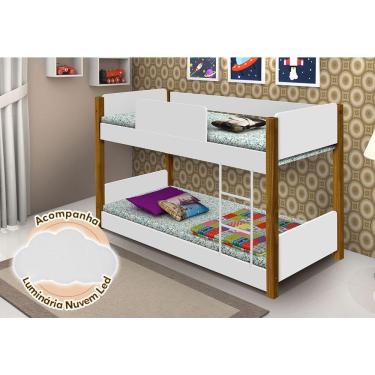 Imagem de Beliche Infantil Valentina Juvenil Branca E Amêndoa + Luminária Led Branco