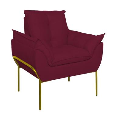 Imagem de Poltrona Sofá Luxo Base Metal Dourada Recepção Escritório Marsala