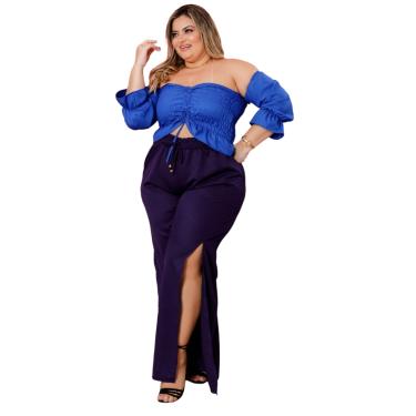 Imagem de CALÇA PANTALONA PLUS SIZE DOLCE SEDUTTI FENDA AZUL