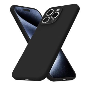 Imagem de uvcoat Capa de silicone para iPhone 15 Pro, capa fina de gel de borracha macia para mulheres e meninas, linda capa de telefone TPU fosco com proteção total da câmera, design simples minimalista, preta