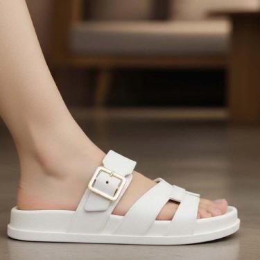 Imagem de Sandália Slide Feminina Leve Chinelo Ajustável Macia Moderna Promoção 