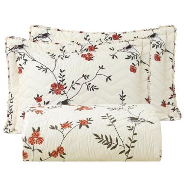 Imagem de Kit Cobre Leito Colcha Lislie King 3 Peças Percal 300 Fios Dupla Face Estampado - Rosinhas - 100% Poliéster
