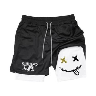 Imagem de Shorts De Corrida Masculinos Com Estampa De Rosto Sorridente, Secagem 