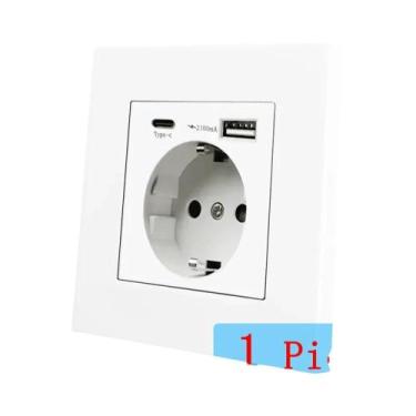 Imagem de Tomada De Parede Padrão EU 16A Com Porta USB Tipo-C Para Carregamento 