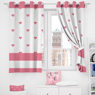 Imagem de Cortina 2 Metros Para Quarto Estampada Love Rosê/branco 2,00m X 1,50m Para Varão Simples