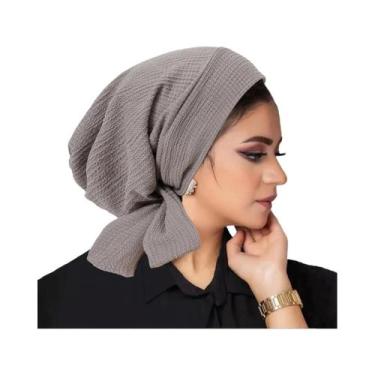 Imagem de Turbante Hijab Feminino Liso Com Efeito Amassado, Elástico, Com Cauda 