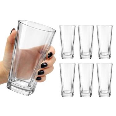 Imagem de Jogo 6 Copos Alto Vidro Grosso 280ml Quadrado Transparente - Haüskraft