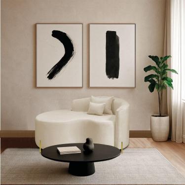 Imagem de Divã Recamier Curvo Sala De Estar Recepção 150cm Pés Metal Dourado Lado Esquerdo Bouclé Bege