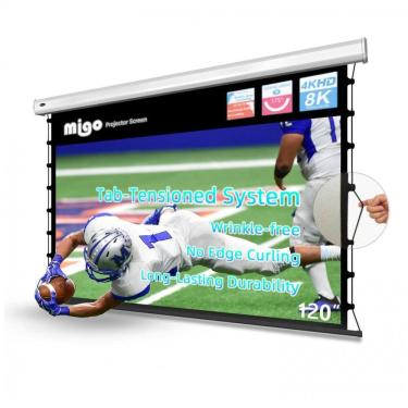 Imagem de Tela de projeção motorizada 266x149cm MIGO cinza crystal ganho 2.0 tab tension 16:9 teto parede 110V