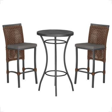 Imagem de Mesa Bistro E 2 Banquetas Roma Preta Corda Náutica 11 Marrom