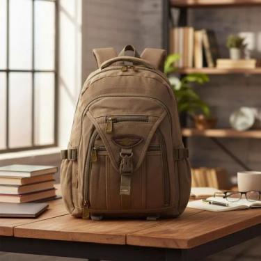 Imagem de Mochila Reforçada Lona Escolar Durável Notebook - Sami, Bege