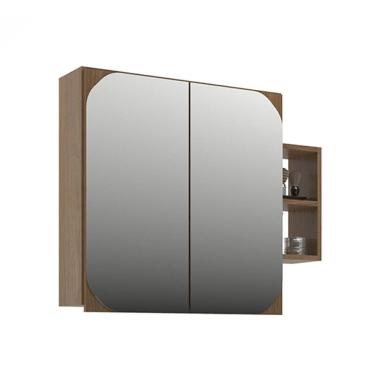 Imagem de Armário de Banheiro Bosque 2 Portas 6 Nichos com Espelho 100% Mdf Noce - Belizze Móveis