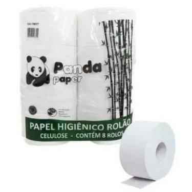 Imagem de Papel Higiênico Rolão 100% Celulose  Folha Simples Panda Com 08 Rolos