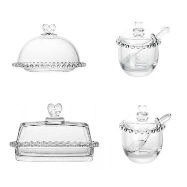 Imagem de Kit Queijeira + Manteigueira + Meleira + Açucareiro De Cristal Coração