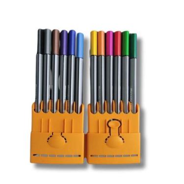 Imagem de Kit 12 Canetinha Coloridas Fineliner Ponta Fina 0.4mm Estojo - Kaz