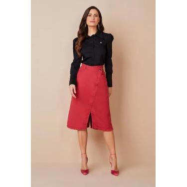 Imagem de Saia feminina Vermelha Sarja Evasê Cós Deslocado - Titanium Jeans, 40