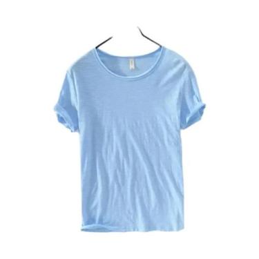 Imagem de Camiseta Masculina Slim-fit Retro Com Bordas Cruas Em Algodão, Leve, R