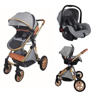 Imagem de Carrinho europeu 3 em 1 com moisés e bebê conforto ares plus cinza pas
