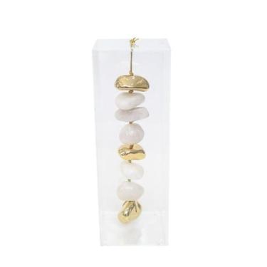 Imagem de Caixa de Acrílico Decorativa Com Pedra Quartzo Branco e Dourado Rolado