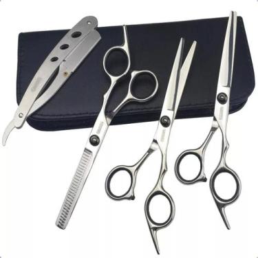 Imagem de Estojo com 6 Peças Tesouras e Navalha Profissionais Barbe. - tessoura 