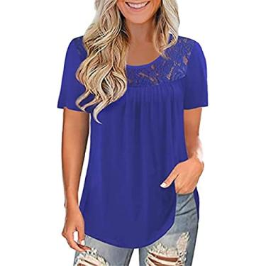 Imagem de DONGCY Camisetas femininas de manga curta Eversoft stretch gola redonda camiseta aberta tamanho grande confortável leve, azul A, 3GG (80 kg/180 cm)