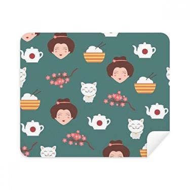 Imagem de Cat Sakura Bule de chá de arroz Japão pano de limpeza de tela limpador de tela 2 peças tecido de camurça