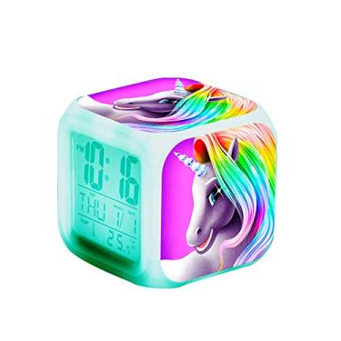 Imagem de Despertador digital de unicórnio para meninas, relógio LCD LED com cubo brilhante para noite com luz para crianças que acordam na cabeceira, para crianças e mulheres, Rainbow
