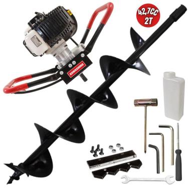 Imagem de Perfurador de Solo Profissional Kawashima ED43 EBS Com Motor 2 Tempos á Gasolina 43cc e Broca 80x15cm com Vídia Ideal Para Abertura de Covas Agrícolas