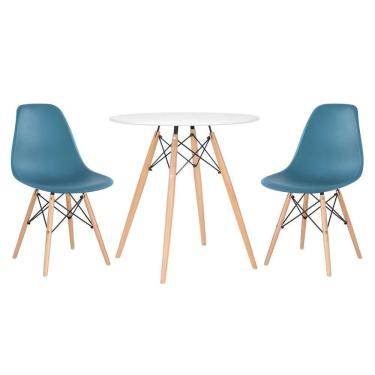 Imagem de Mesa Redonda Eames 70 Cm Branco + 2 Cadeiras Eiffel Dsw Turquesa