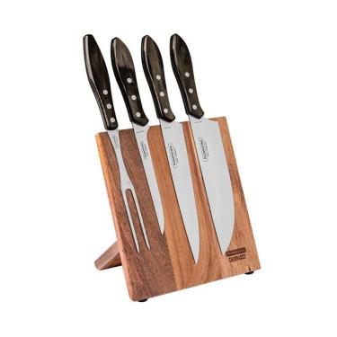 Imagem de Kit Churrasco 5 Peças Tramontina 21198981 Suporte Magnético Marrom
