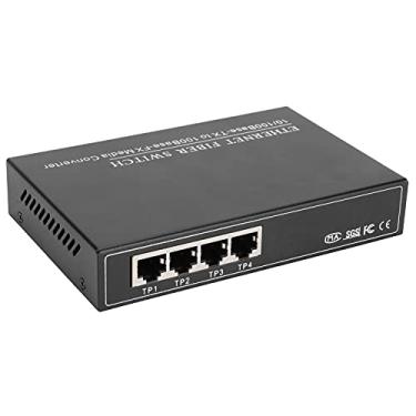 Imagem de Switch PoE Ethernet Gigabit de 4 portas, 10/100 Mbps Interruptor de fibra de rede, IEEE802.3 10BASE-T divisor ethernet, plug and play, interruptores de rede de metal robustos (Preto-EUA)