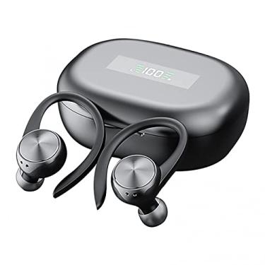 Imagem de Fones de ouvido sem fio – Fones de ouvido Bluetooth 5.0 com cancelamento de ruído para jogos, fones de ouvido esportivos TWS IPX5 à prova d'água, estéreo, visor digital, compartimento de carregamento portátil, microfone embutido, som premium