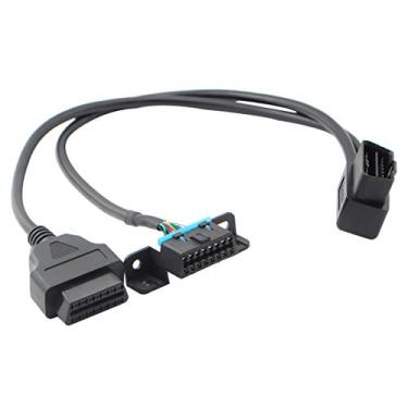 Imagem de iKKEGOL Cabo aberto de 16 pinos OBD2 OBD II com ângulo reto, J1962 1 conector macho para 2 fêmea com suporte de montagem para dispositivo rastreador GPS 50 cm/20