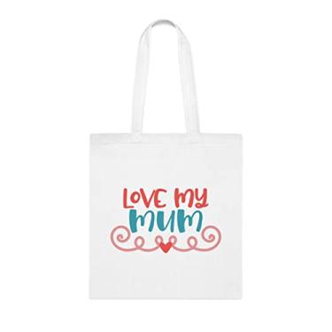 Imagem de Sacola Love My Mum, para mães, bolsa de ombro para mães, bolsas reutilizáveis para mães, presente para mães da filha, filho e filhos s, Branco
